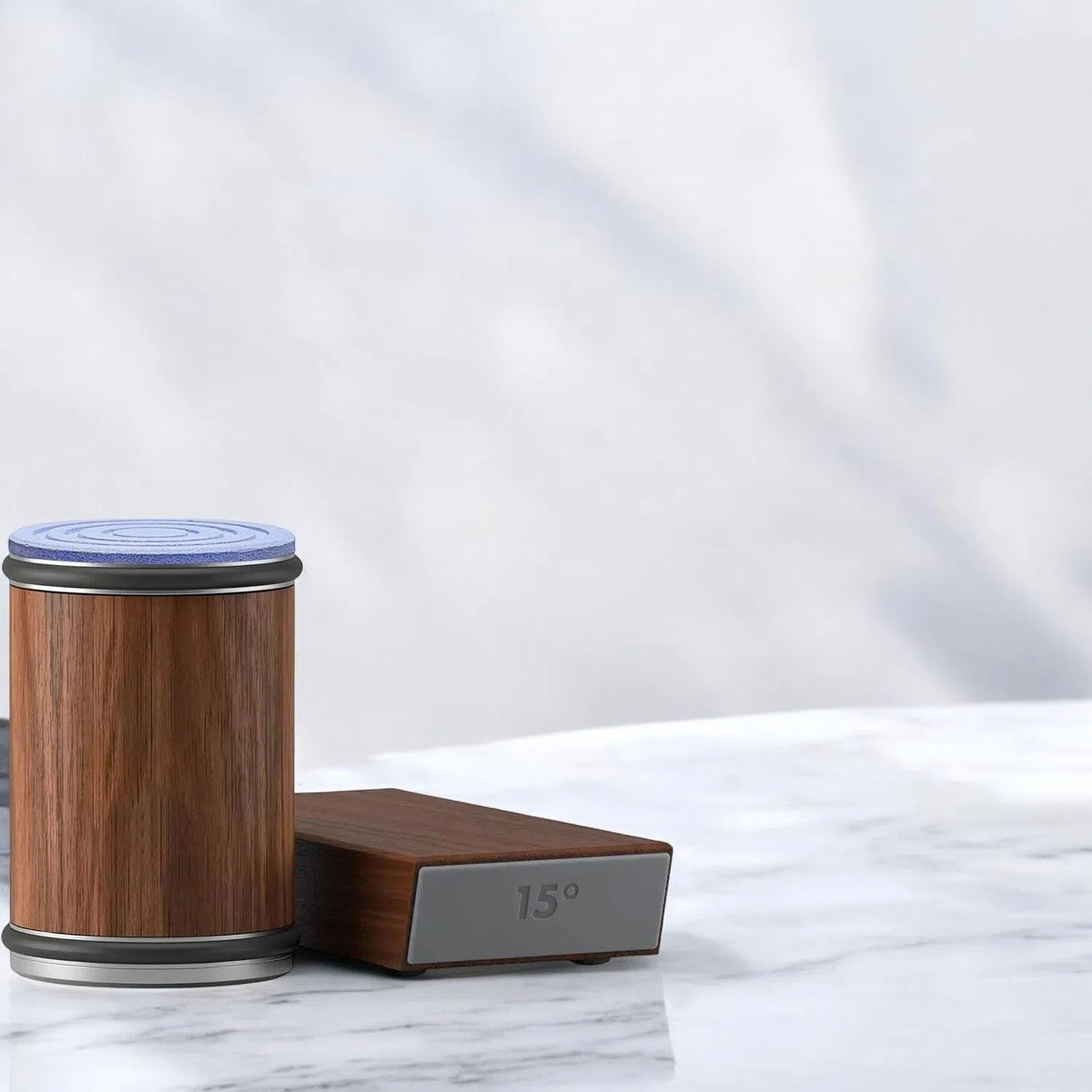 Afilador de cuchillos de madera con sistema magnético y ángulos ajustables