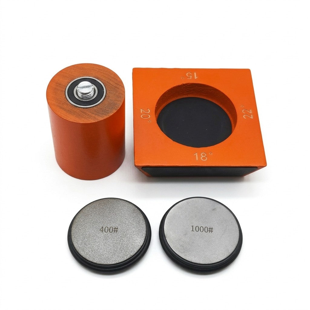 Afilador de rodillo de 4 ángulos naranja con 2 discos de diamante 400# y 1000#