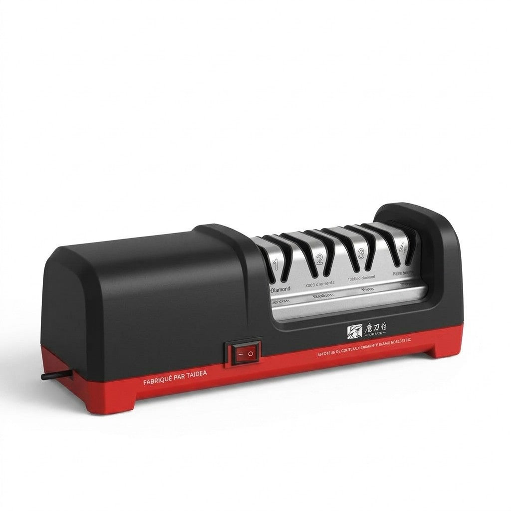 Afilador eléctrico de 4 etapas negro y rojo con discos de diamante